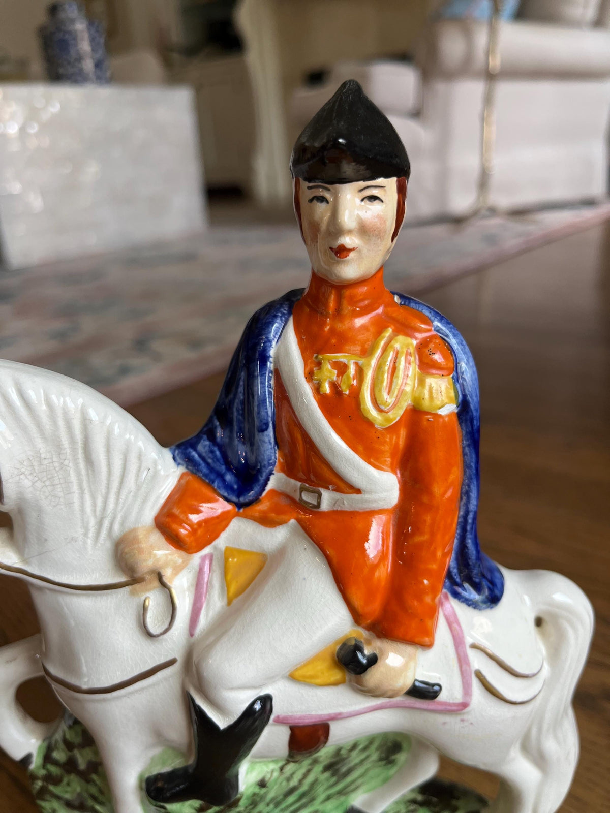Antique Staffordshire Wellington Horse & Rider Figure