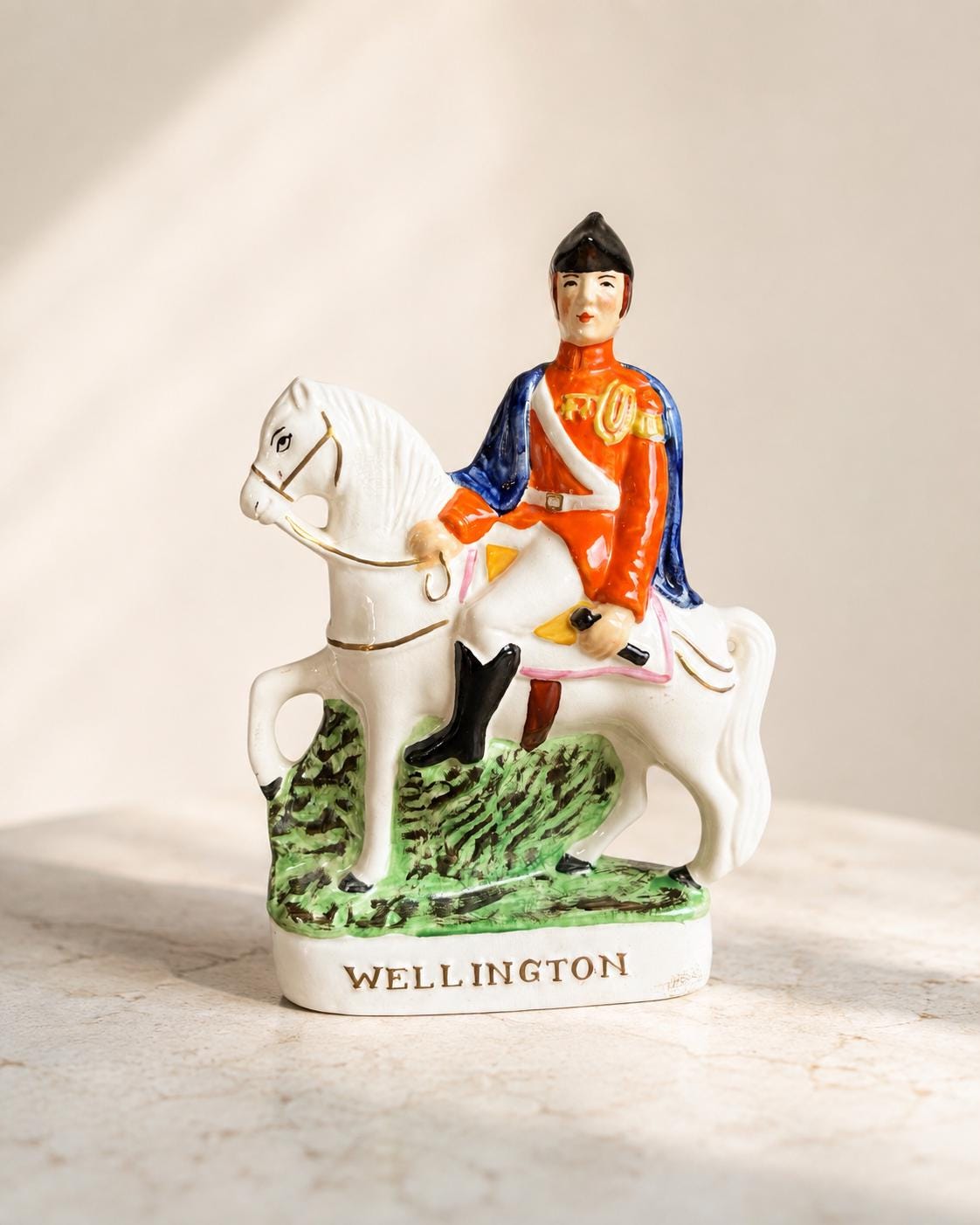 Antique Staffordshire Wellington Horse & Rider Figure