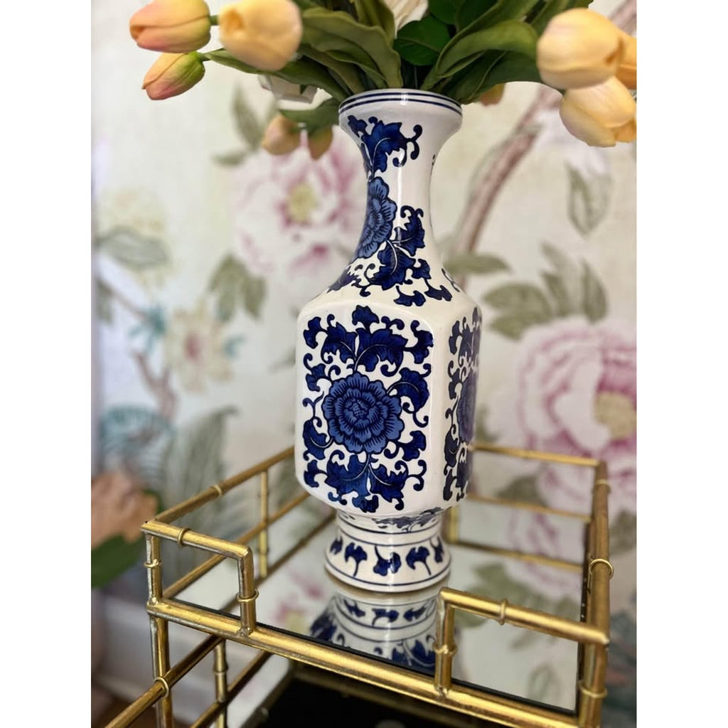 PAIR OF BLUE AND WHITE CHINOISERIE FLORAL VASES