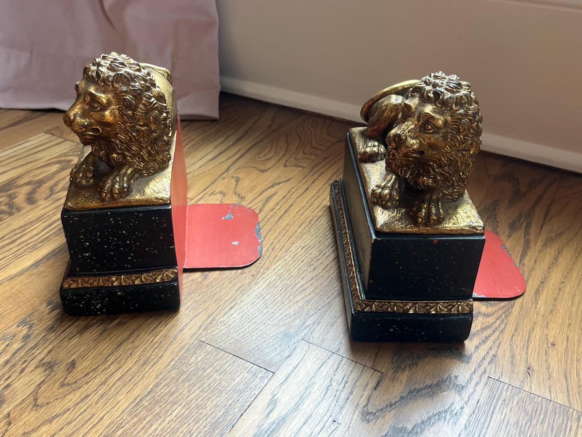 Pair of Vintage Borghese Gold Lion Bookends