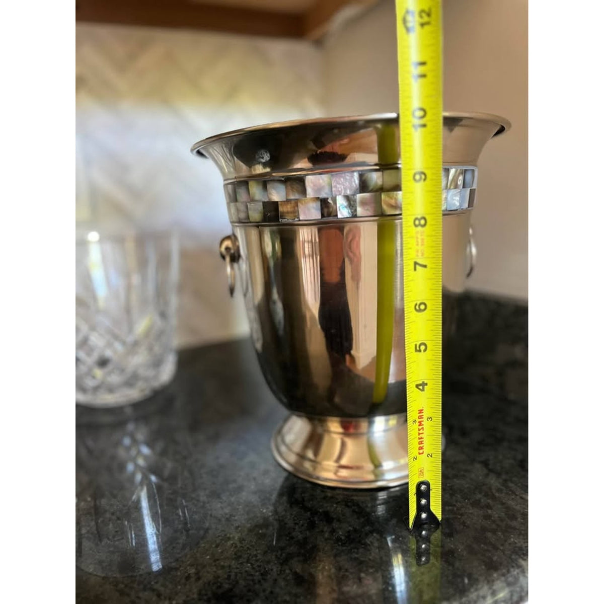 SILVER FINISH METAL WITH MOTHER OF PEARL INLAY CHAMPAGNE ICE BUCKET