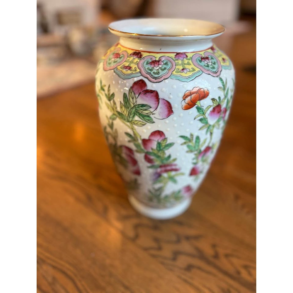 Vintage Chinese Porcelain Peach Pink Blossom Vase