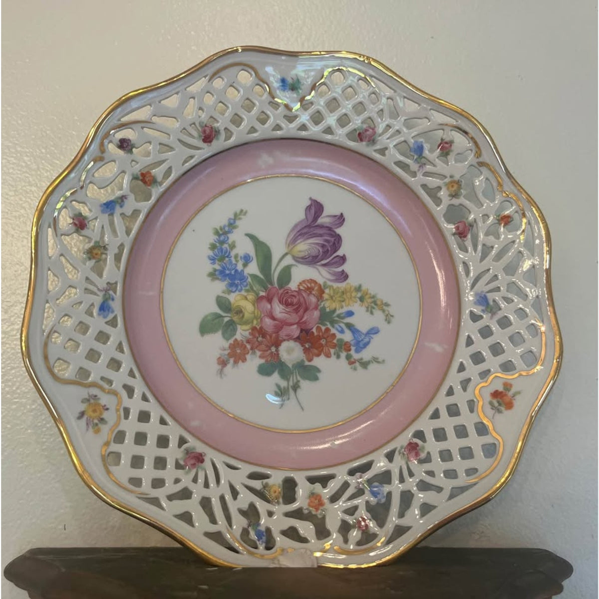 Pair of Vintage Schumann Bavaria Germany Reticulated Floral Plates