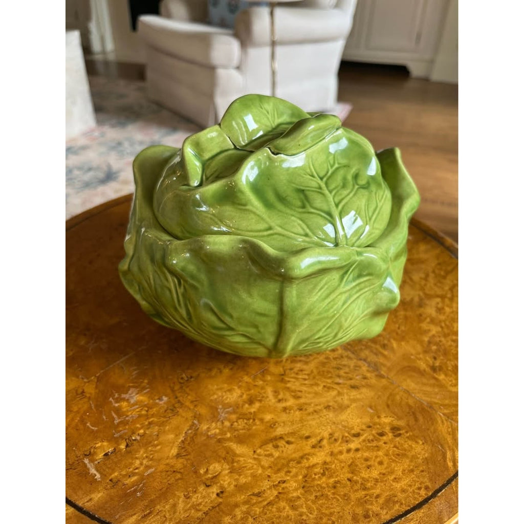 Precious Vintage Holland Mold Green Cabbage Covered Serving Bowl