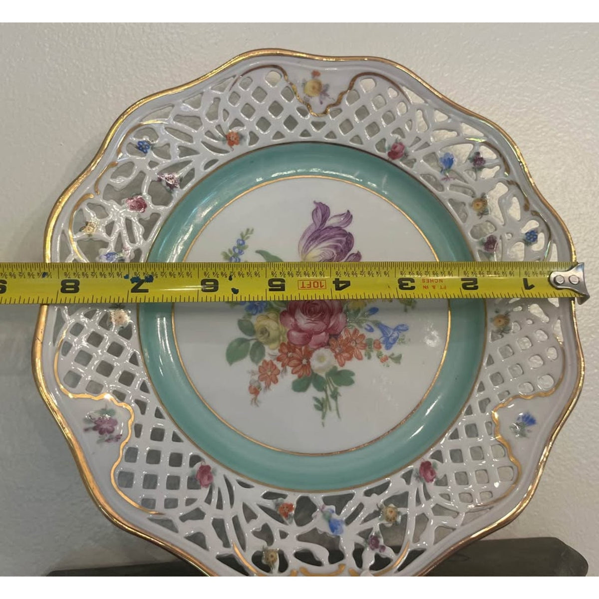 Pair of Vintage Schumann Bavaria Germany Reticulated Floral Plates