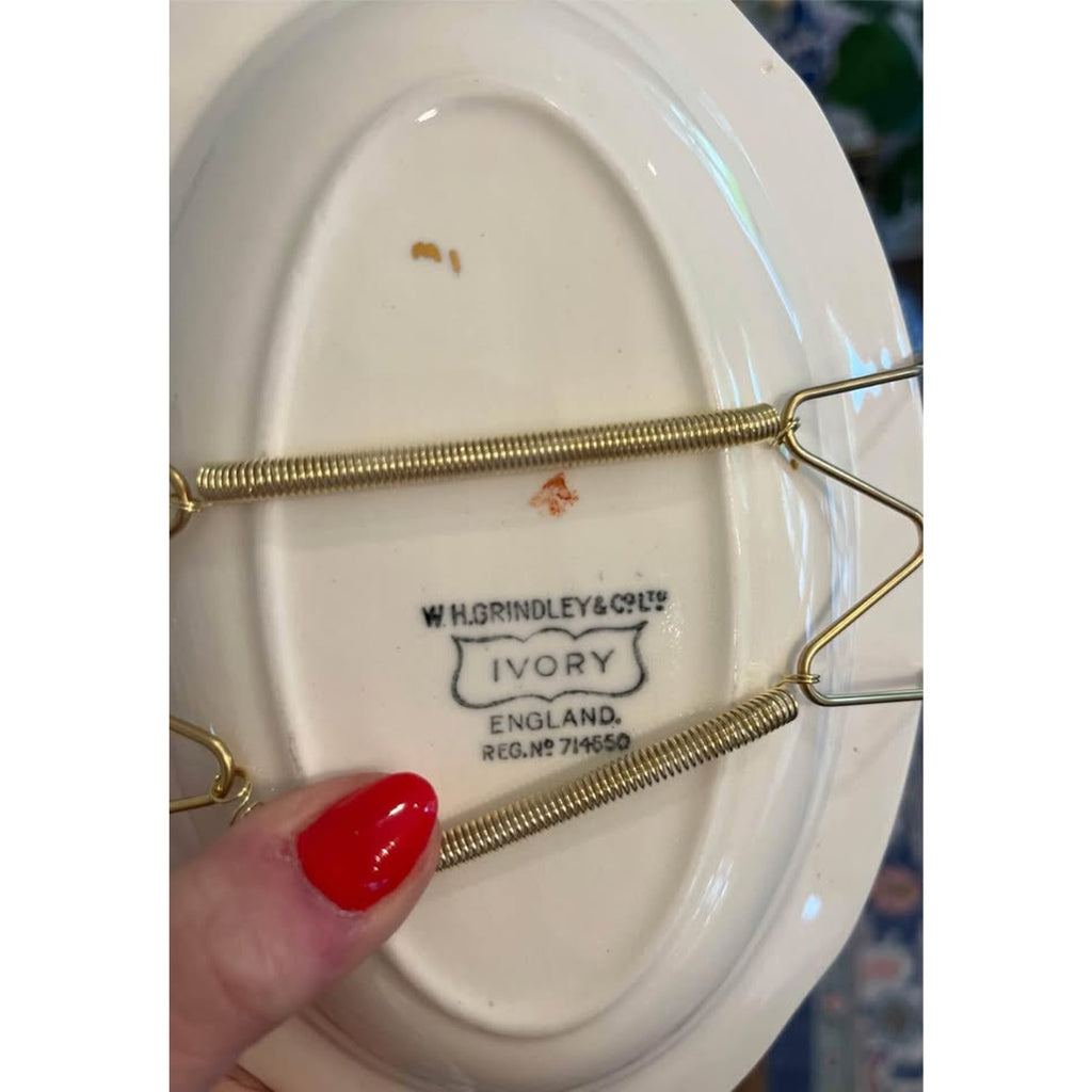 Antique W. H. Grindley & Co. Ltd. England Ivory Oval Floral Serving Dish