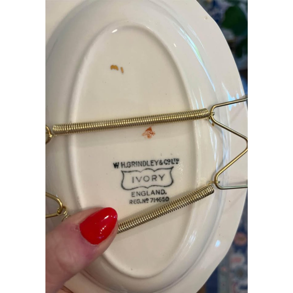 Antique W. H. Grindley & Co. Ltd. England Ivory Oval Floral Serving Dish