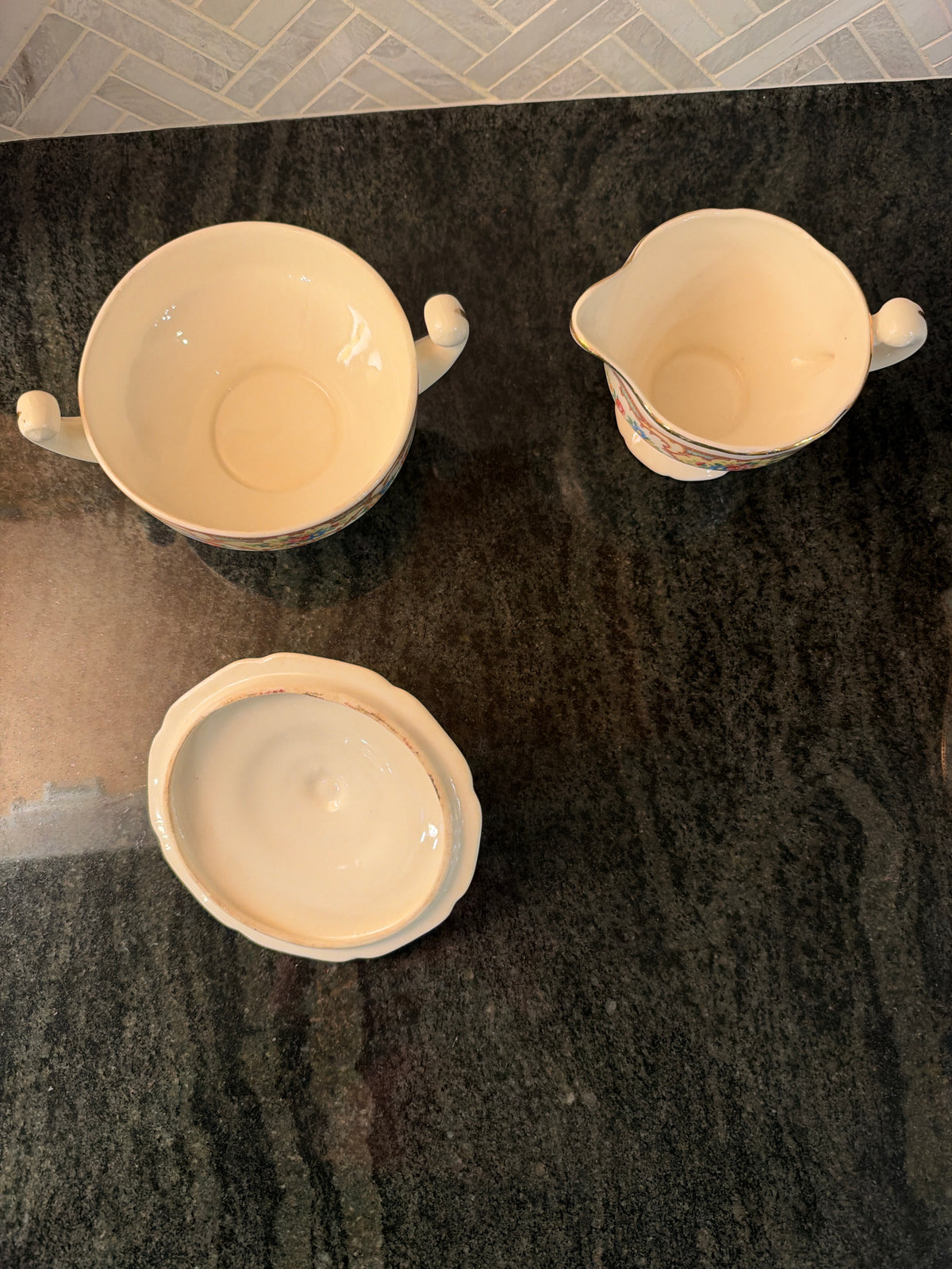 Vintage Floral Cream & Covered Sugar Set  Ivory Porcelain with Gold Trim
