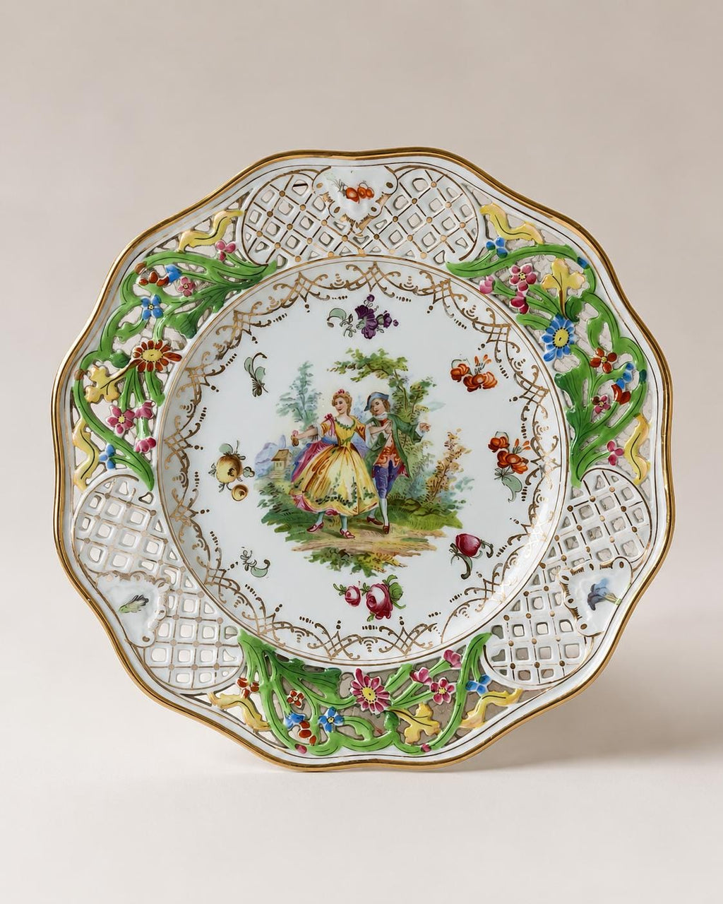 Royal Dresden Germany Reticulated Courting Couple Plate