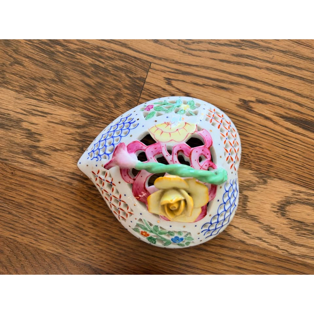 Vintage Reticulated Heart Shaped Porcelain Trinket Box