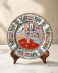 Vintage Chinese Famille Rose Court Scene Porcelain Plate, 10.5”