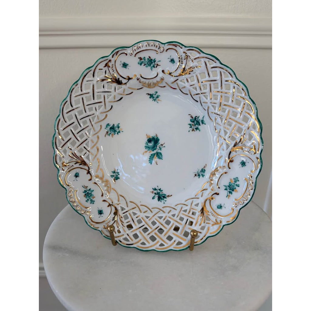 Meissen Porcelain Indian Green Reticulated Plate 8 inches