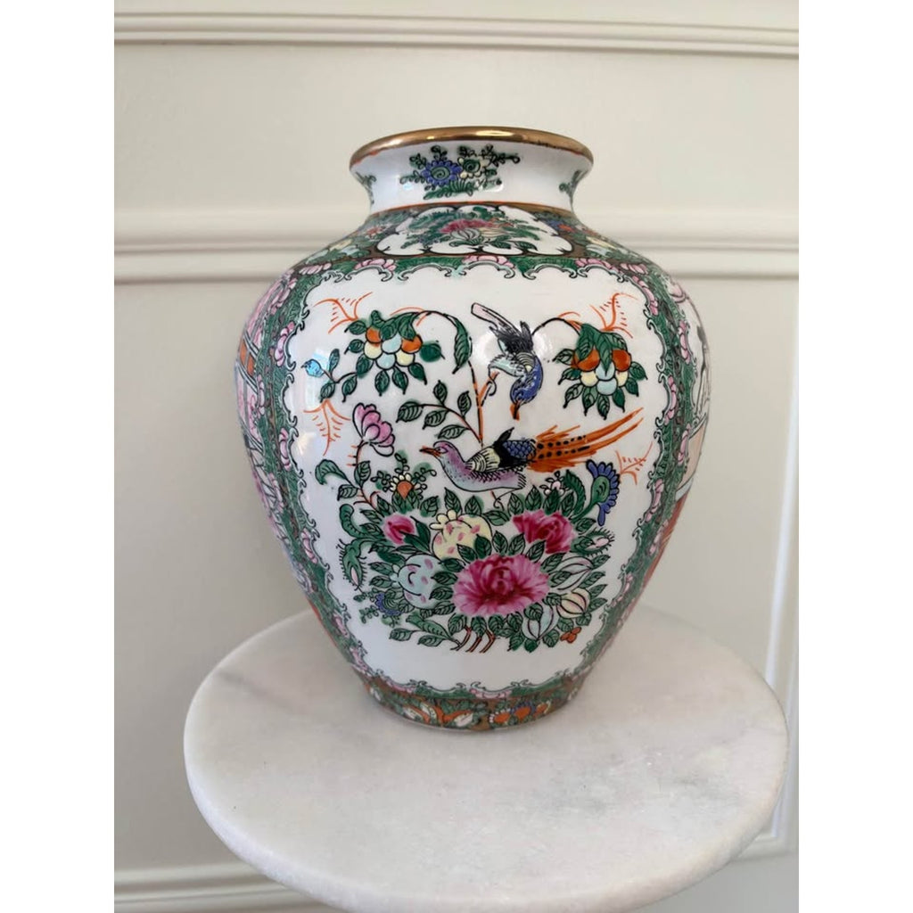 Vintage Chinese Famille Rose Porcelain Vase with Bird & Floral Motif