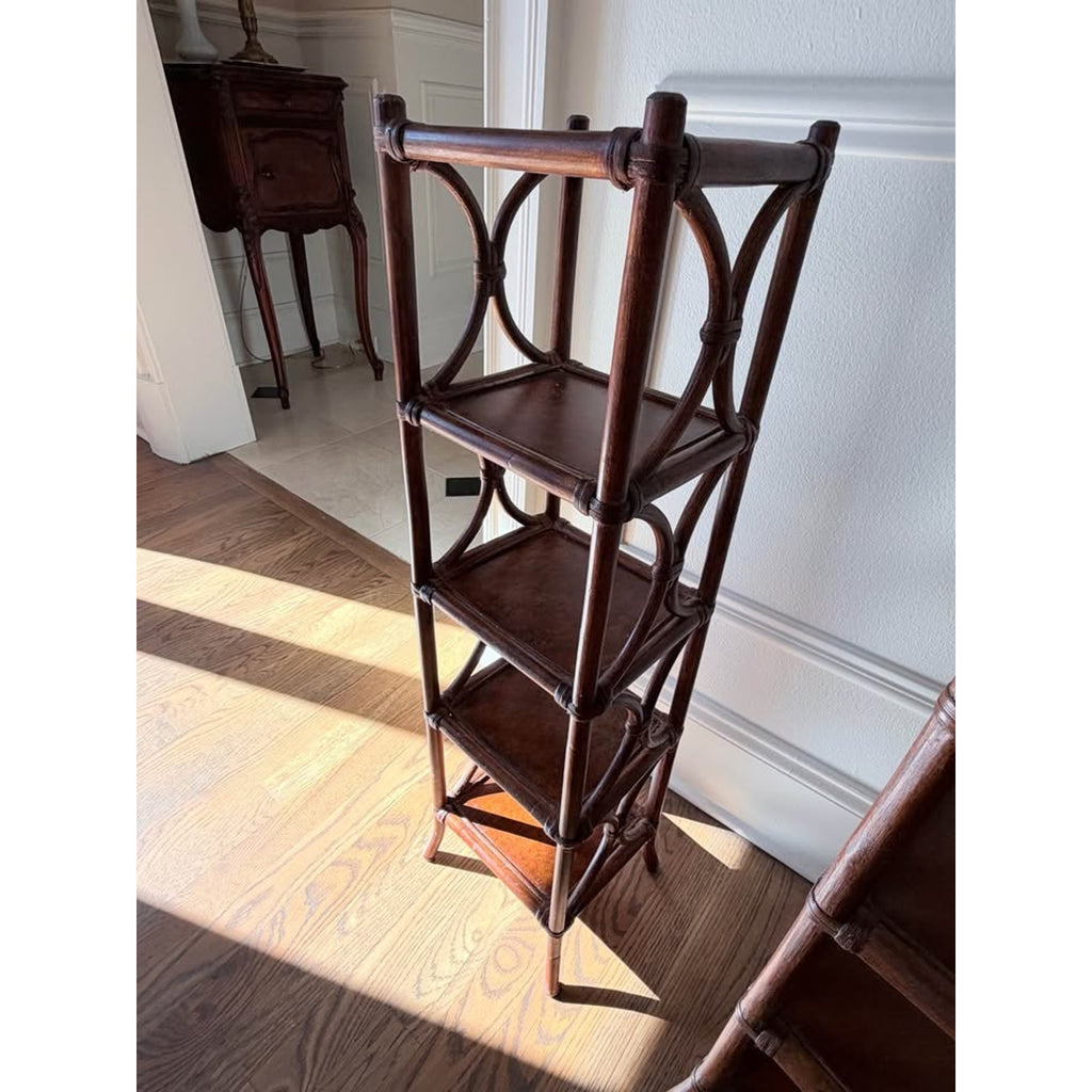 Pair of Vintage Bamboo Rattan Etagere Shelves 32 inch