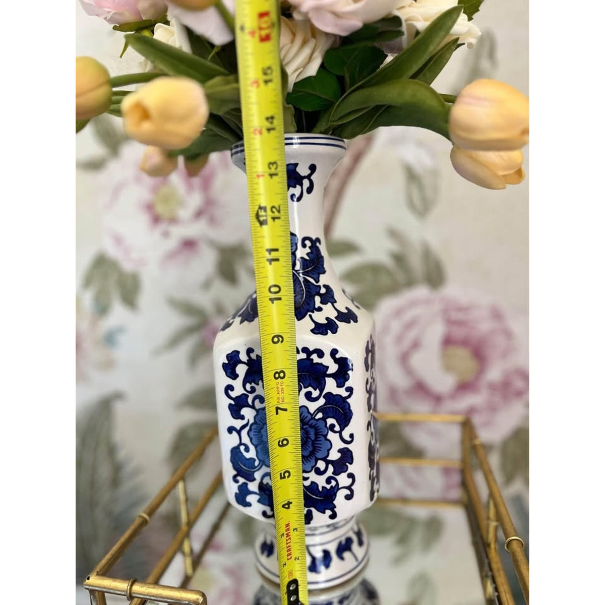 PAIR OF BLUE AND WHITE CHINOISERIE FLORAL VASES