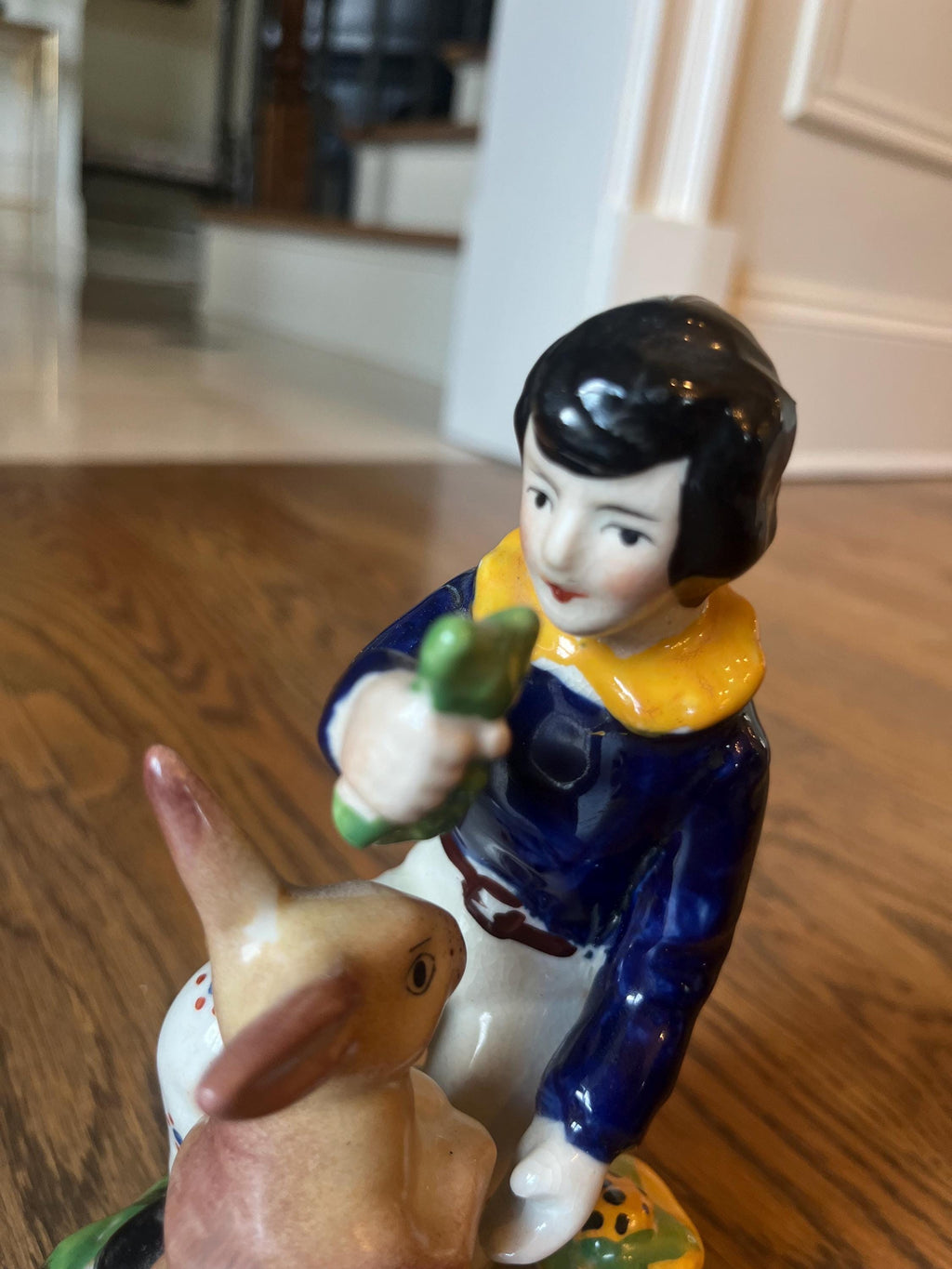 Vintage Staffordshire Style Boy & Rabbit Ceramic Figurine