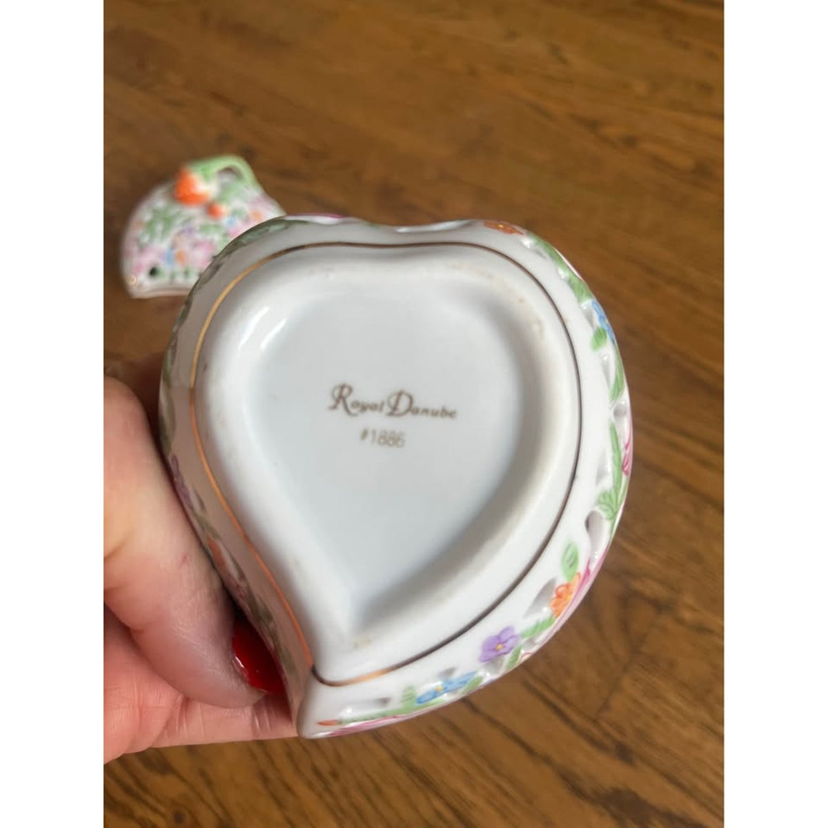 Sweet Porcelain Strawberry Heart Trinket Dish / Covered Box