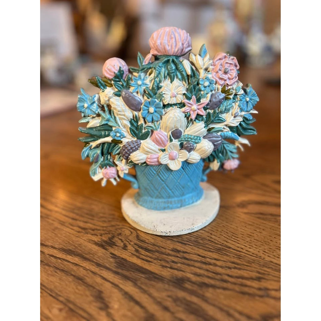 Vintage Cast Iron Floral Baset Doorstop