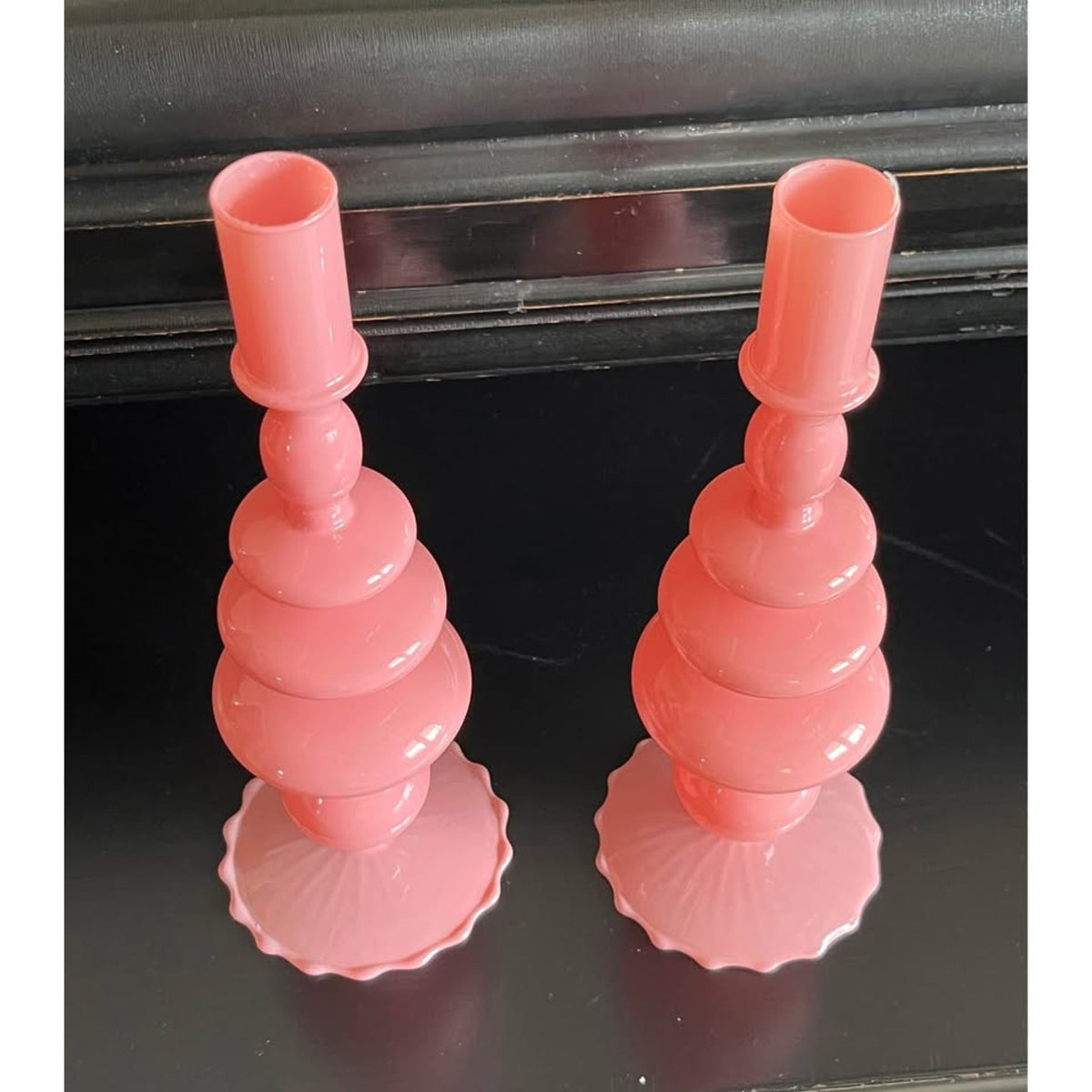 Pair of Pink Glass Candlesticks
