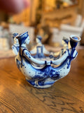 Vintage Russian Gzhel Porcelain Bowl | Hand-Painted Dancing Women, Blue Floral (12 Inch)