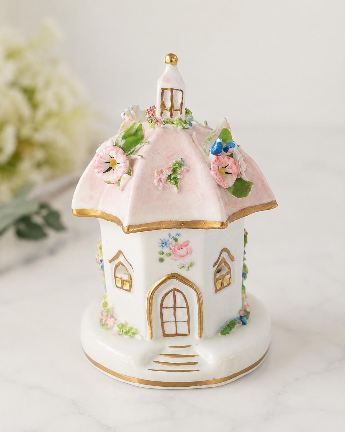 Vintage Staffordshire-Style Porcelain Cottage Pastille Burner
