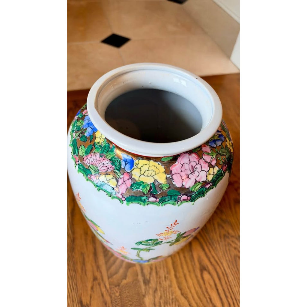 Large Vintage Chinese Famille Rose Porcelain Vase – 15” Chinoiserie