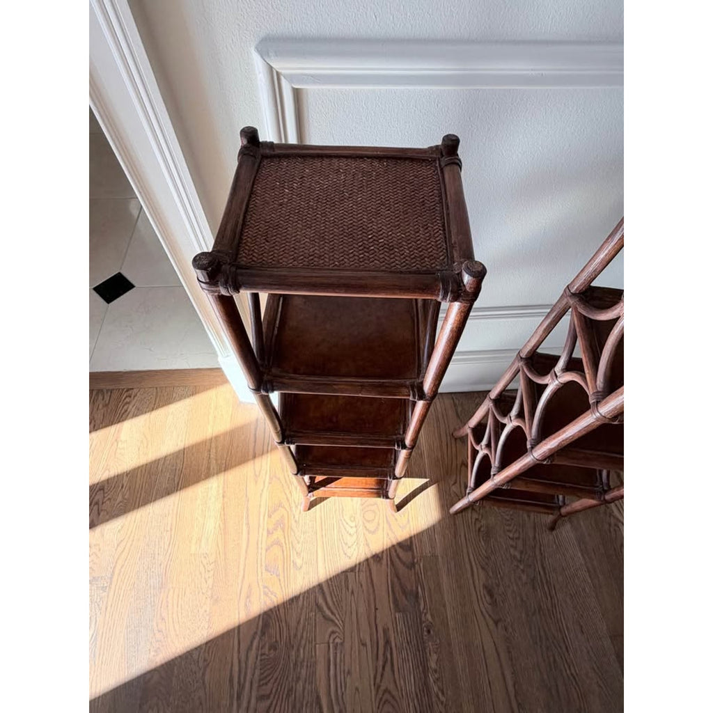 Pair of Vintage Bamboo Rattan Etagere Shelves 32 inch