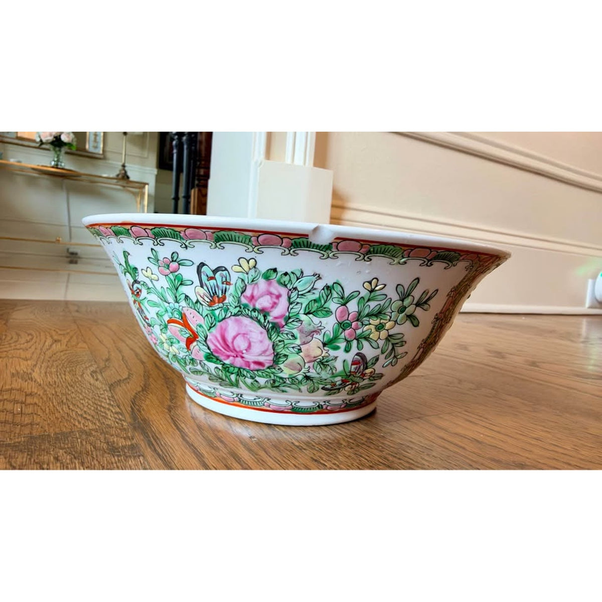 Vintage Chinese Rose Medallion Famille Rose Bowl – Pink Roses & Butterflies