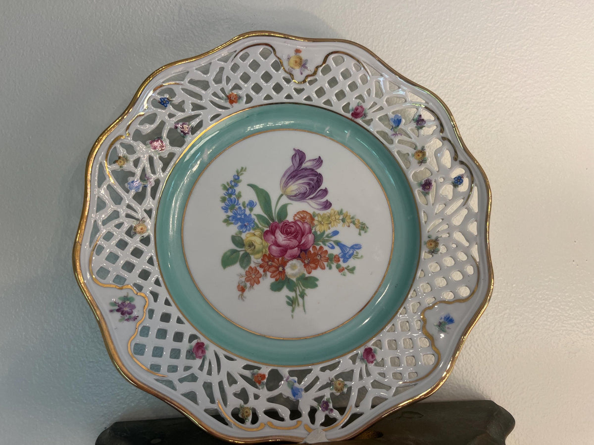 Pair of Vintage Schumann Bavaria Germany Reticulated Floral Plates