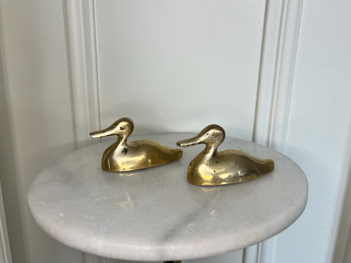 Aged Brass Duck Figurines Pair | Vintage Animal Decor (4.5" Long)