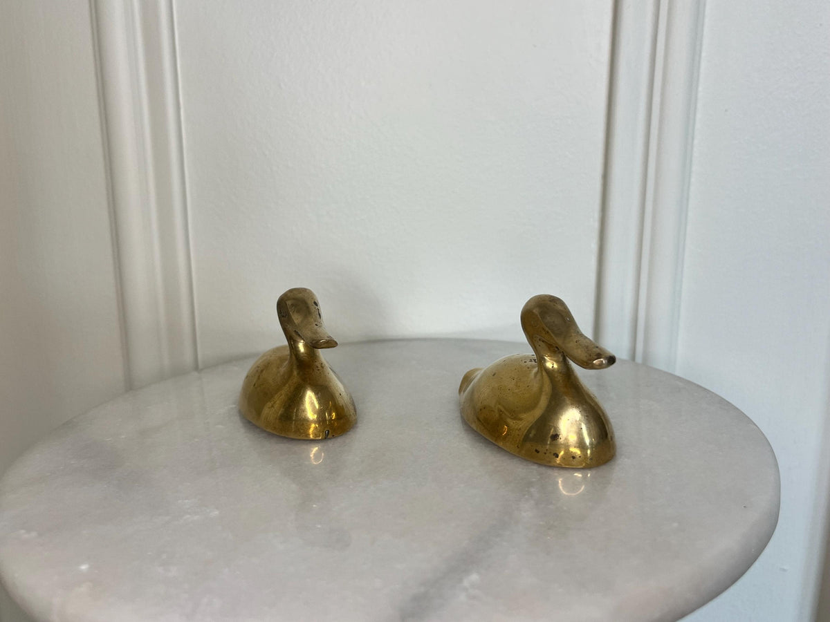 Aged Brass Duck Figurines Pair | Vintage Animal Decor (4.5" Long)