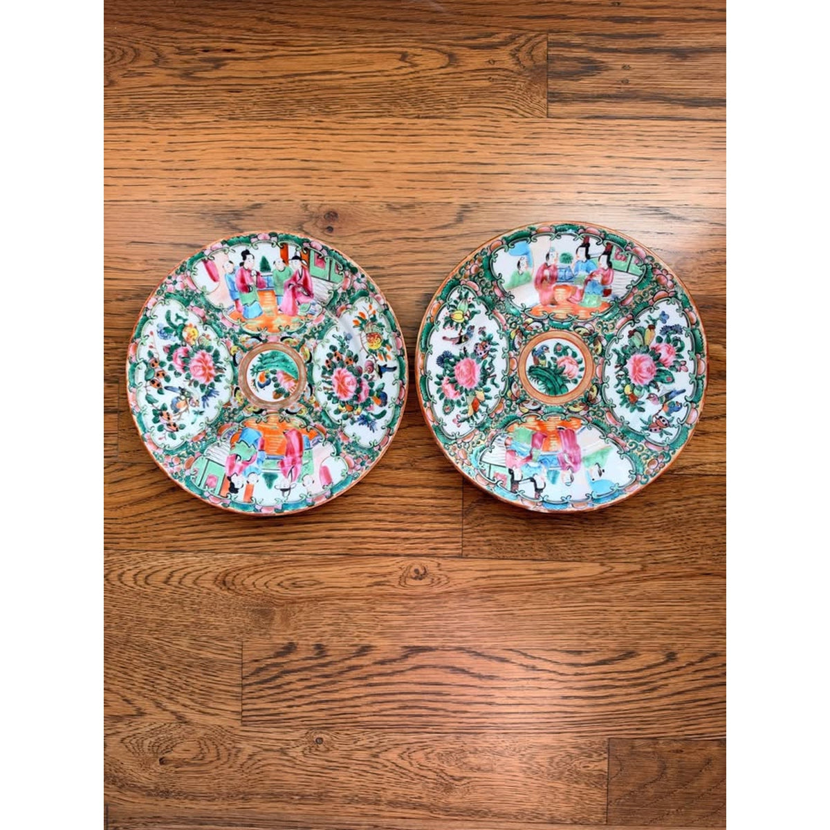 Chinese Export Famille Rose Medallion Porcelain Plate Pair 7" $100 a pair