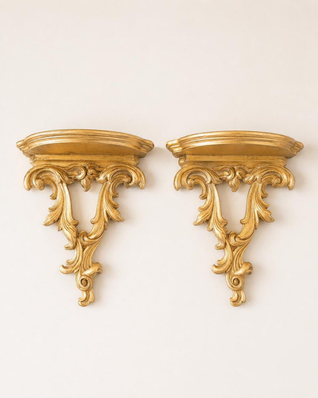 Pair Vintage Syroco Wood Gold Wall Shelve, Hollywood Regency