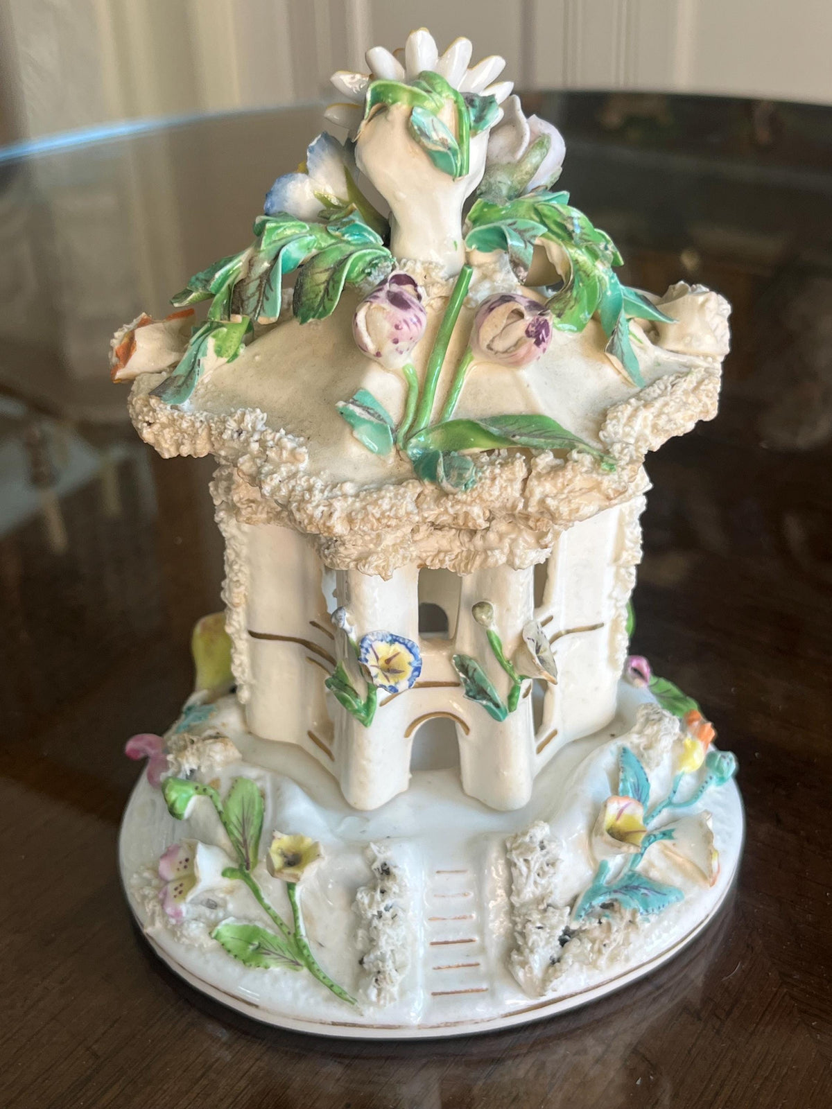 Antique Staffordshire Porcelain Pastille Burner Floral Cottage
