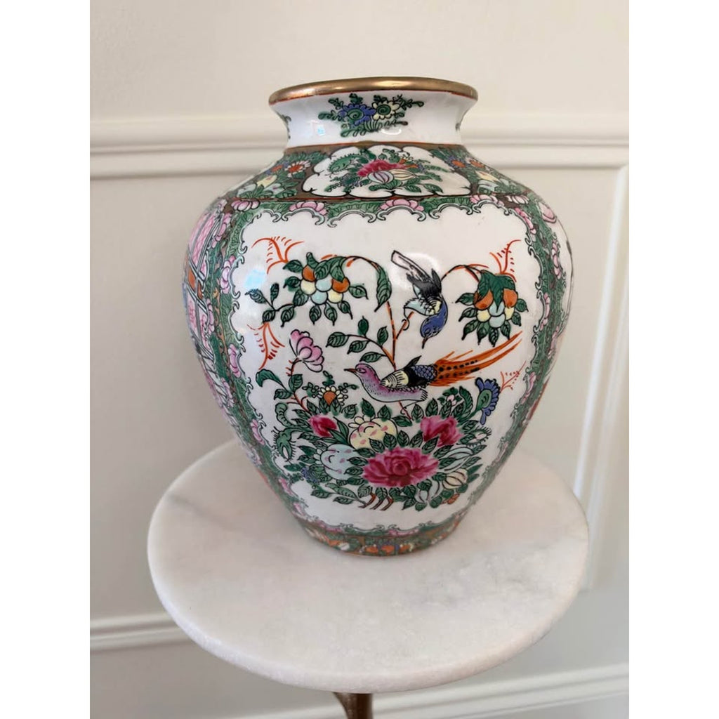 Vintage Chinese Famille Rose Porcelain Vase with Bird & Floral Motif