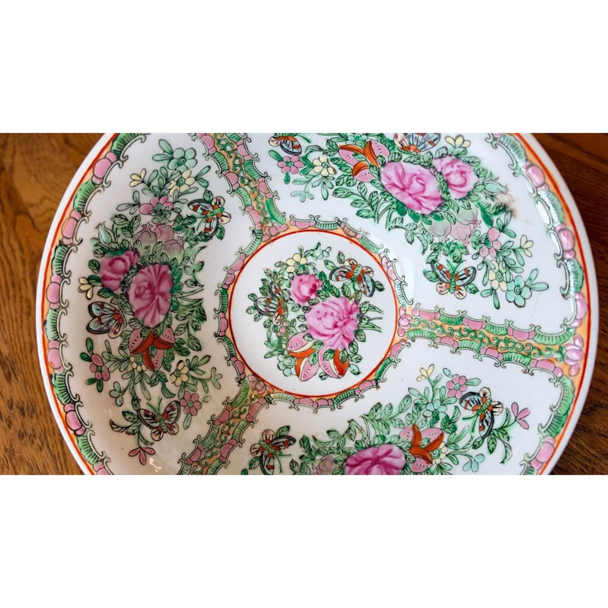 Vintage Chinese Rose Medallion Famille Rose Bowl – Pink Roses & Butterflies