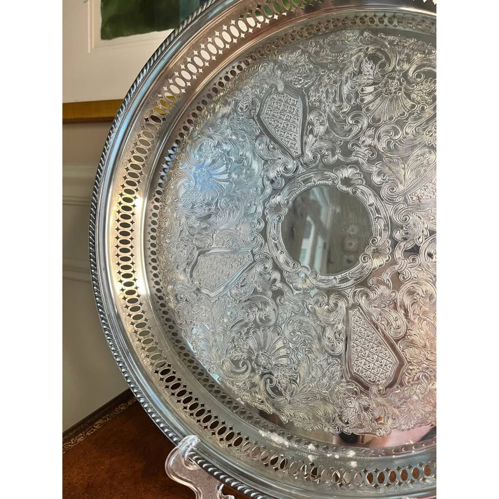 Vintage Kent Silversmiths Ornate Silverplate Gallery Tray