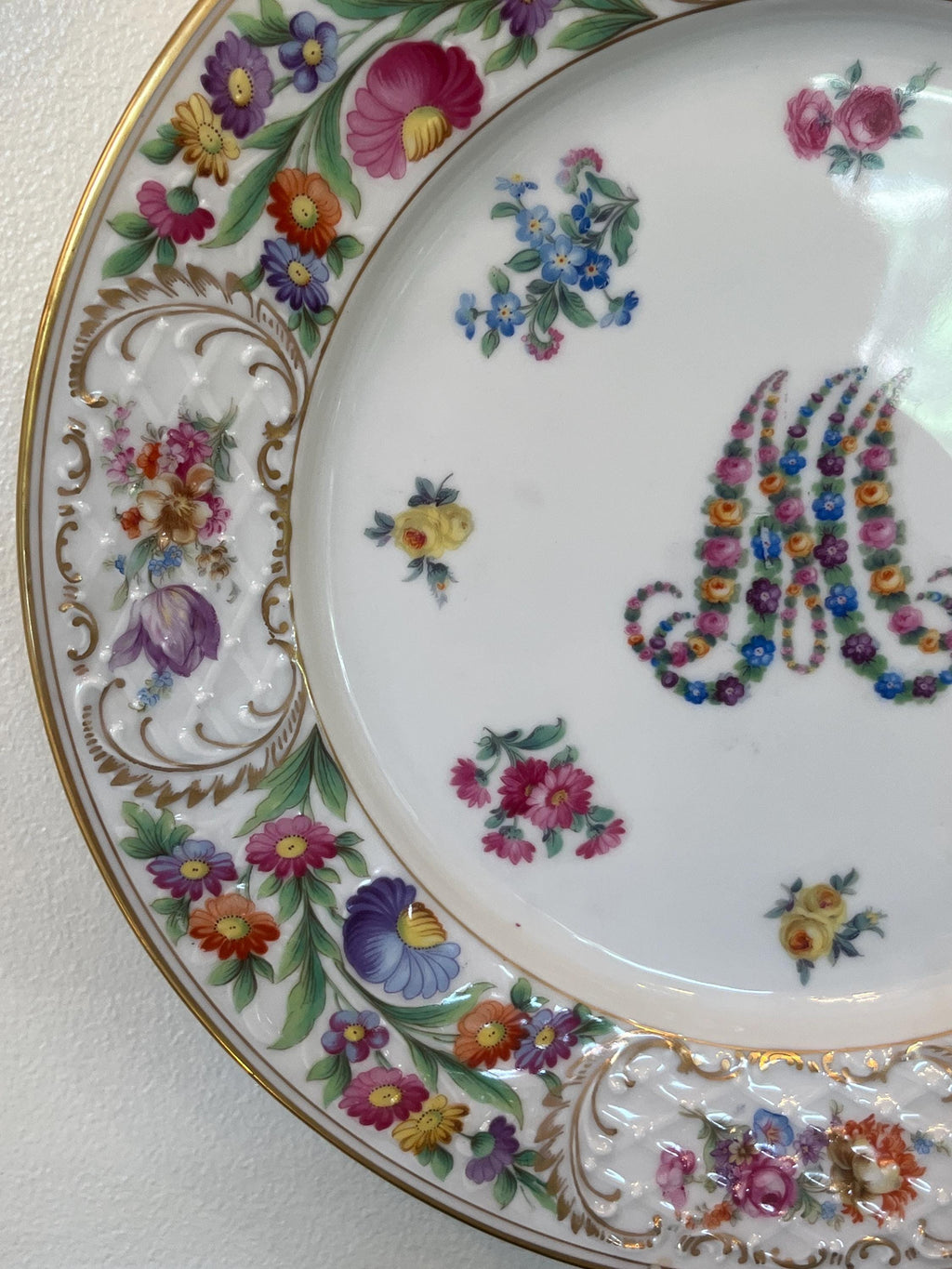 Antique Schumann Bavaria Dresden Floral Charger, Marie Antoinette