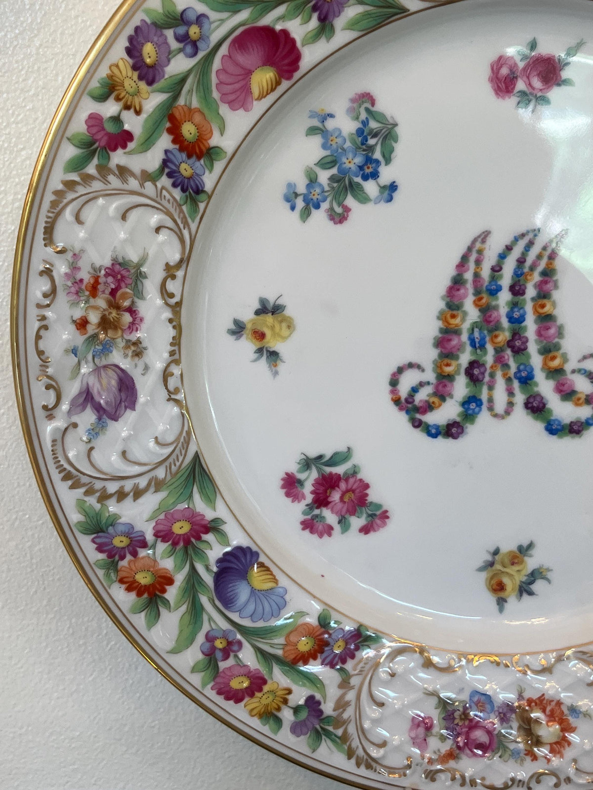 Antique Schumann Bavaria Dresden Floral Charger, Marie Antoinette