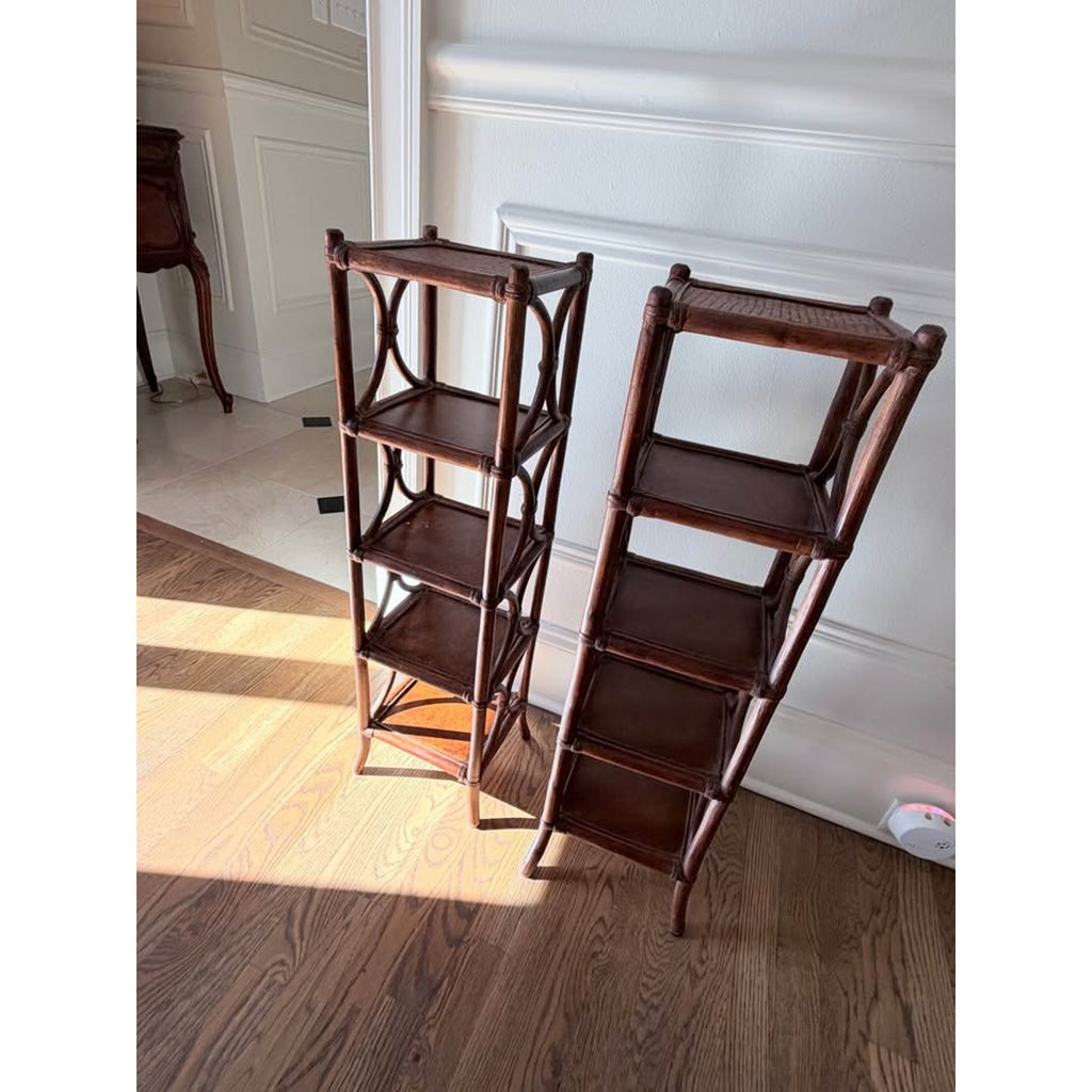 Pair of Vintage Bamboo Rattan Etagere Shelves 32 inch