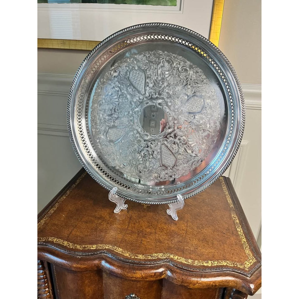 Vintage Kent Silversmiths Ornate Silverplate Gallery Tray