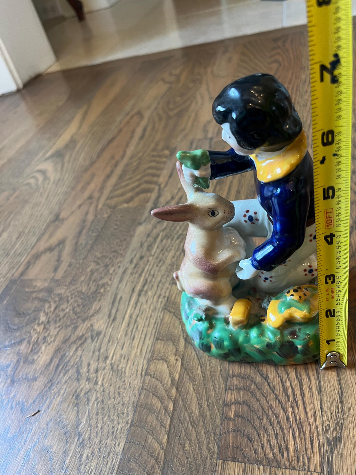 Vintage Staffordshire Style Boy & Rabbit Ceramic Figurine