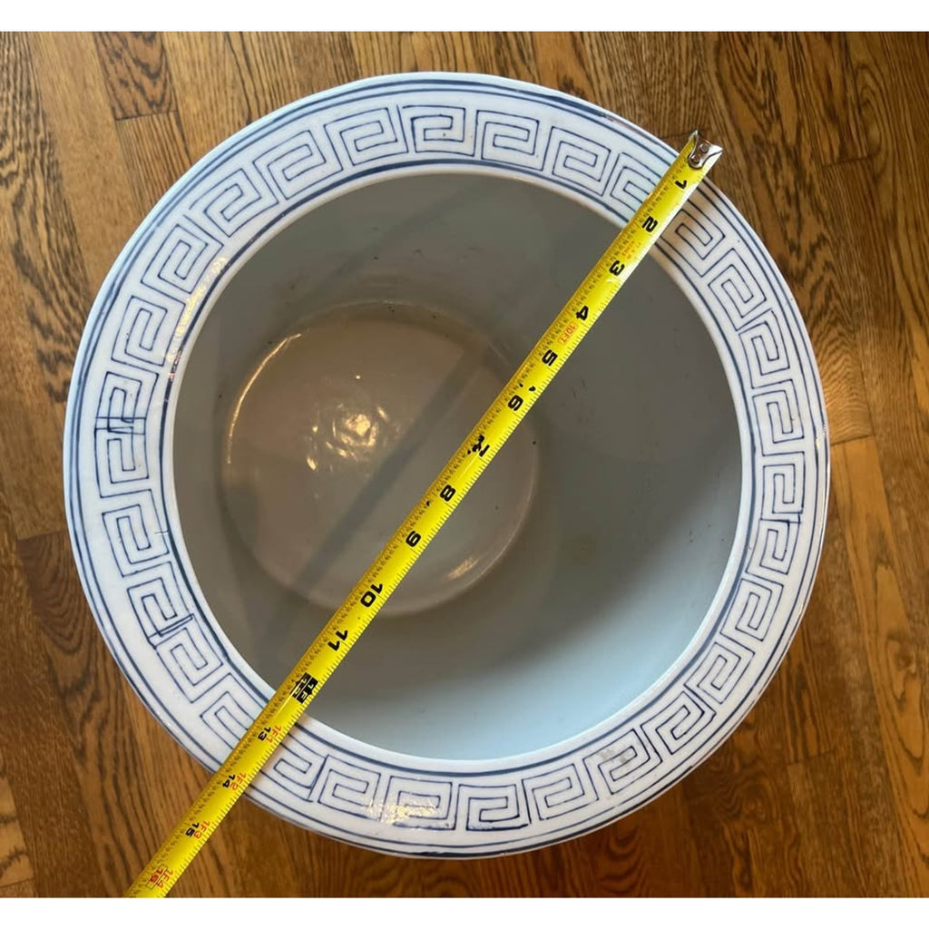 VERY LARGE Blue & White Chinoiserie Fishbowl Planter with Wood Stand
