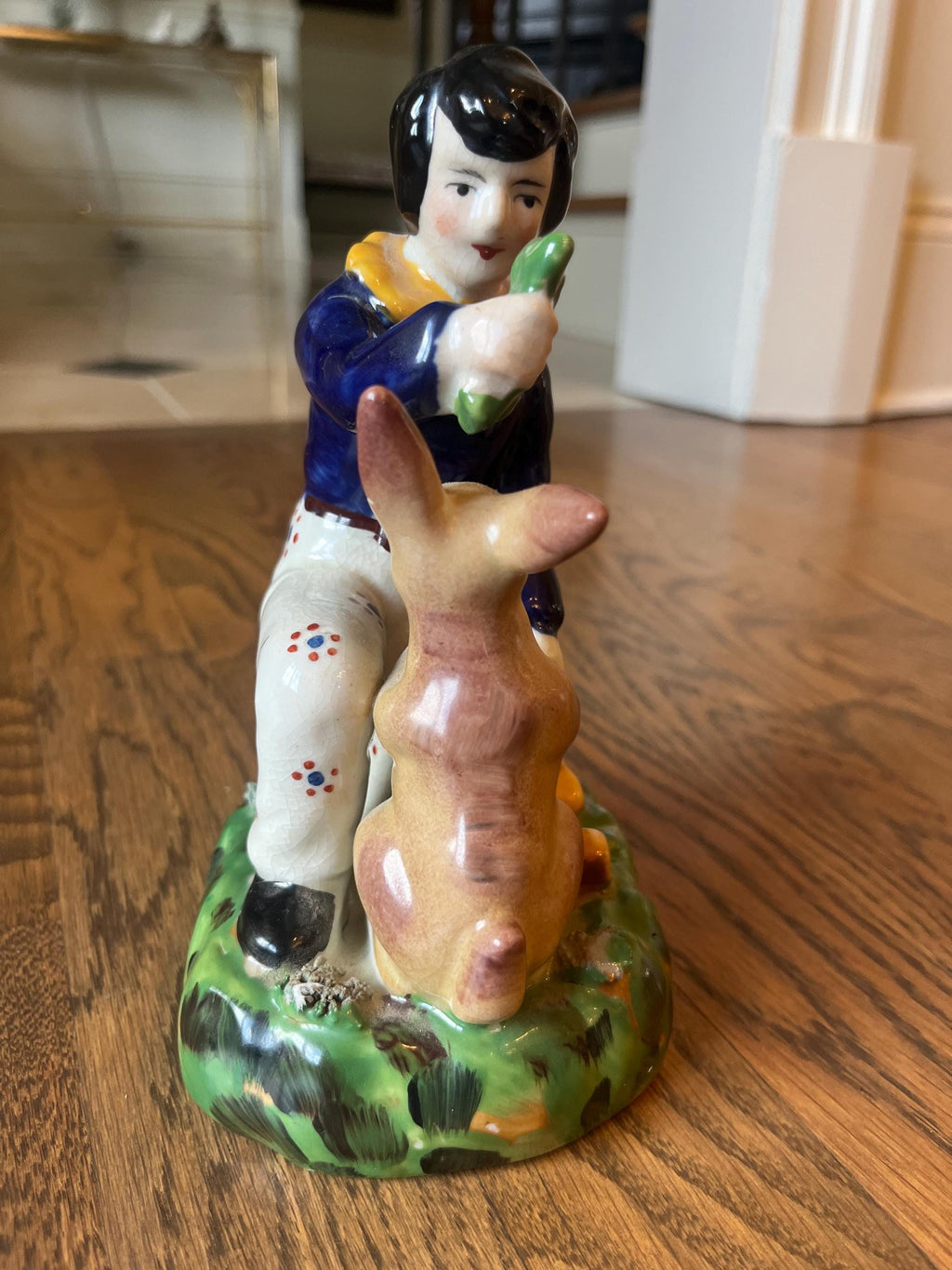 Vintage Staffordshire Style Boy & Rabbit Ceramic Figurine