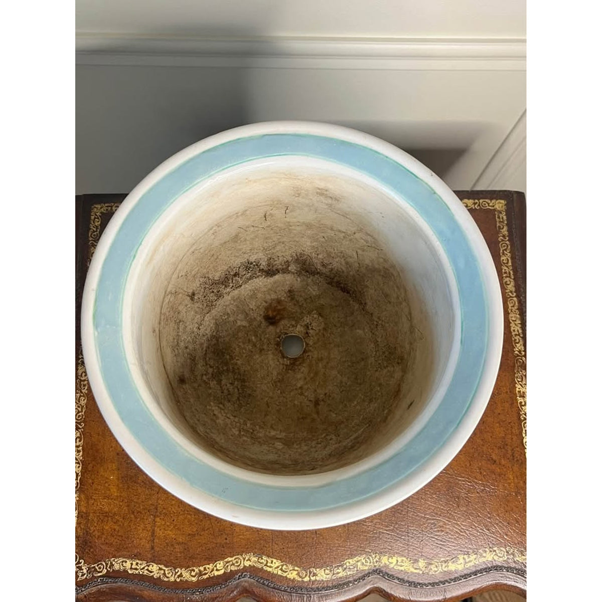 Vintage Pastel Blue Floral Ceramic Planter with Saucer