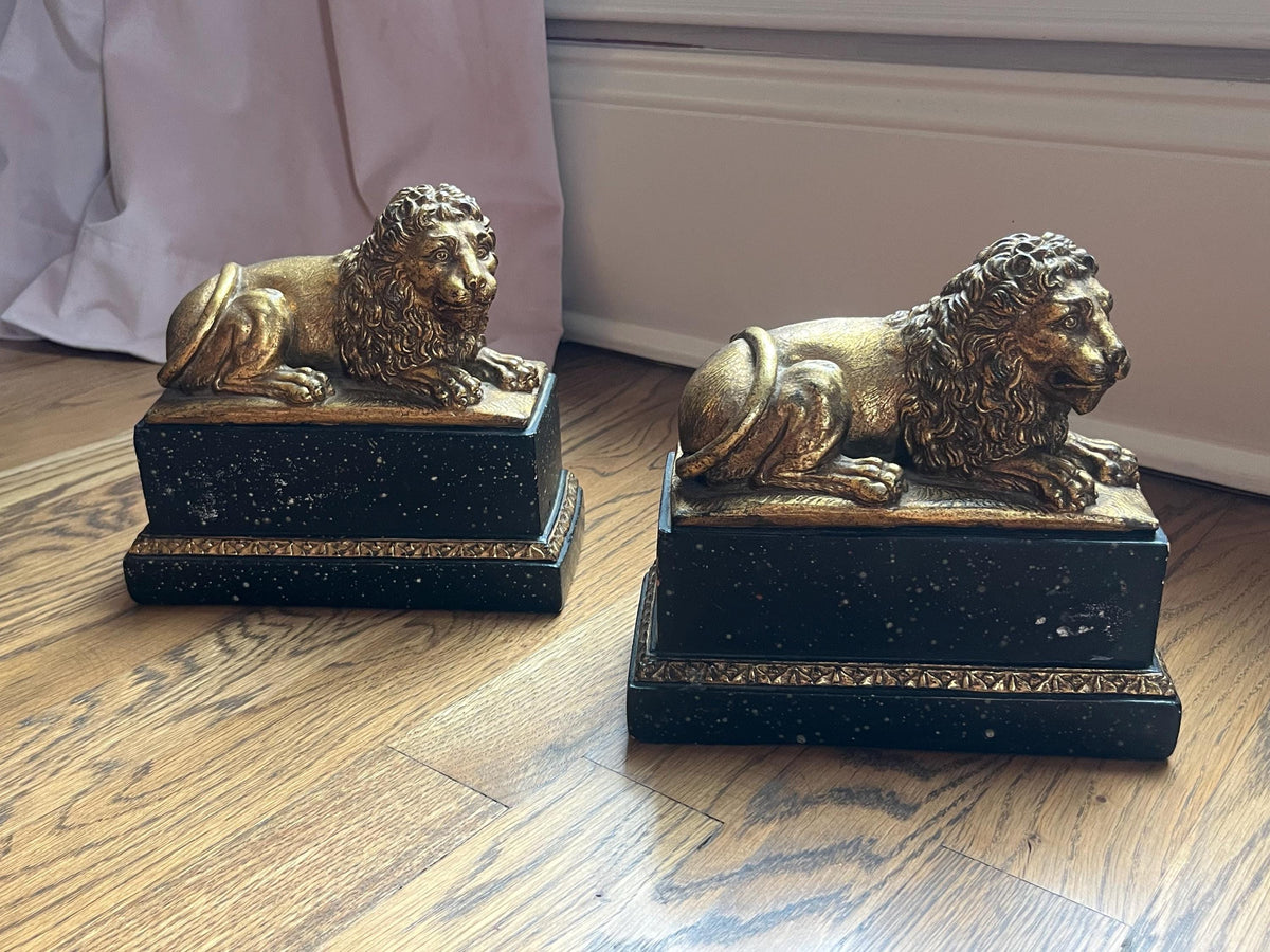 Pair of Vintage Borghese Gold Lion Bookends