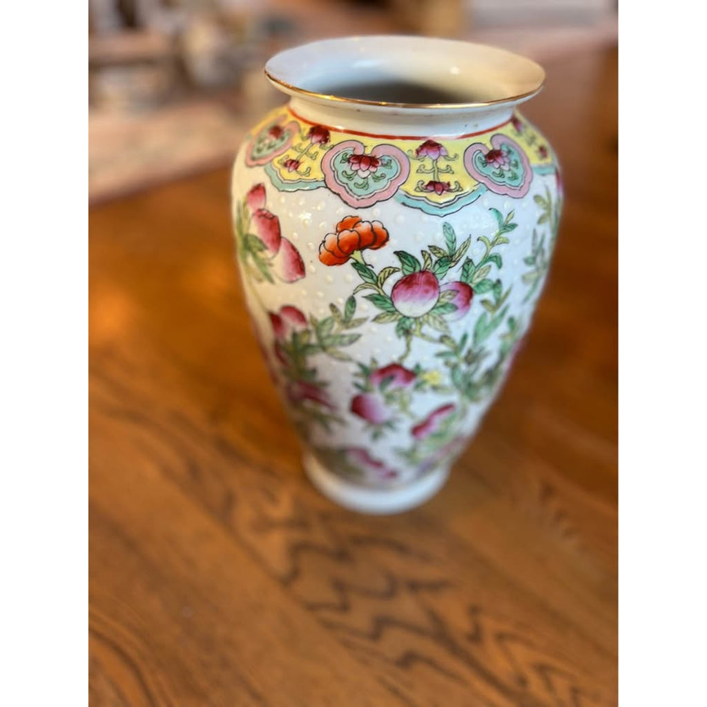 Vintage Chinese Porcelain Peach Pink Blossom Vase