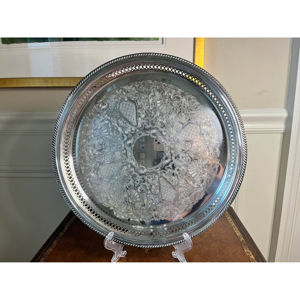 Vintage Kent Silversmiths Ornate Silverplate Gallery Tray