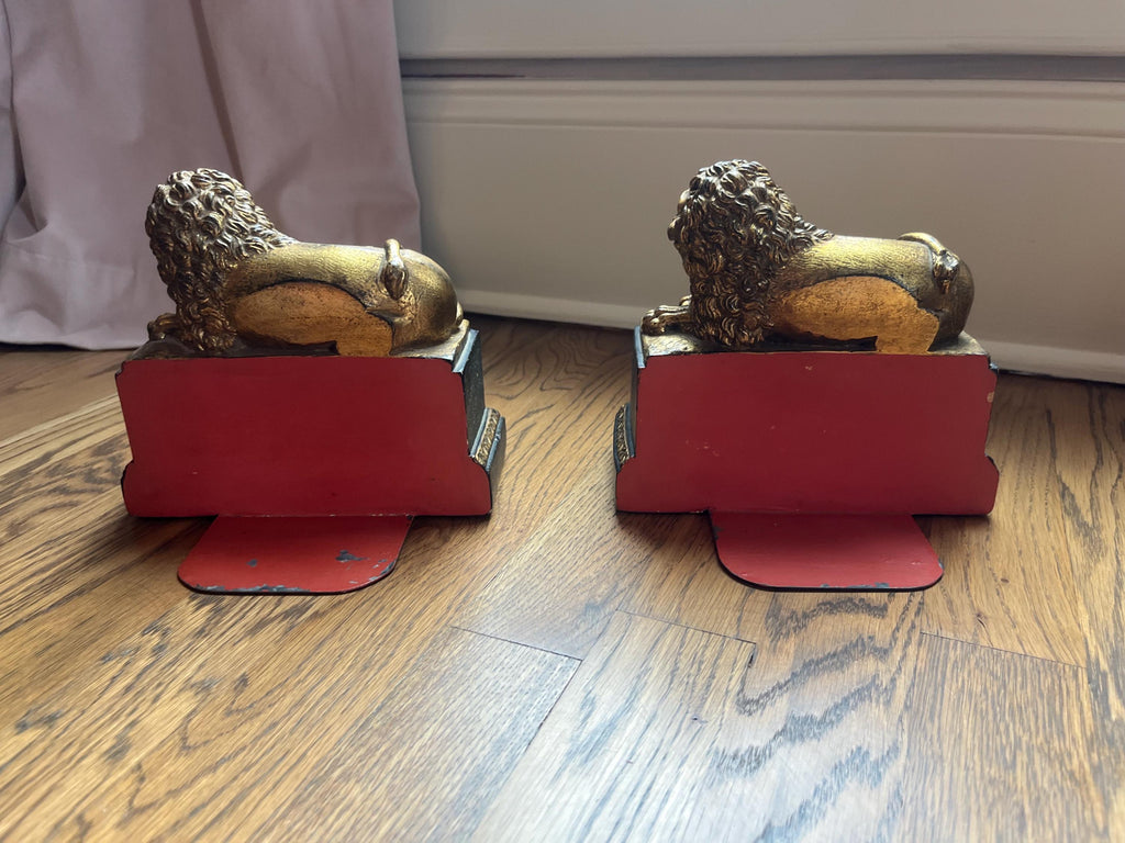Pair of Vintage Borghese Gold Lion Bookends