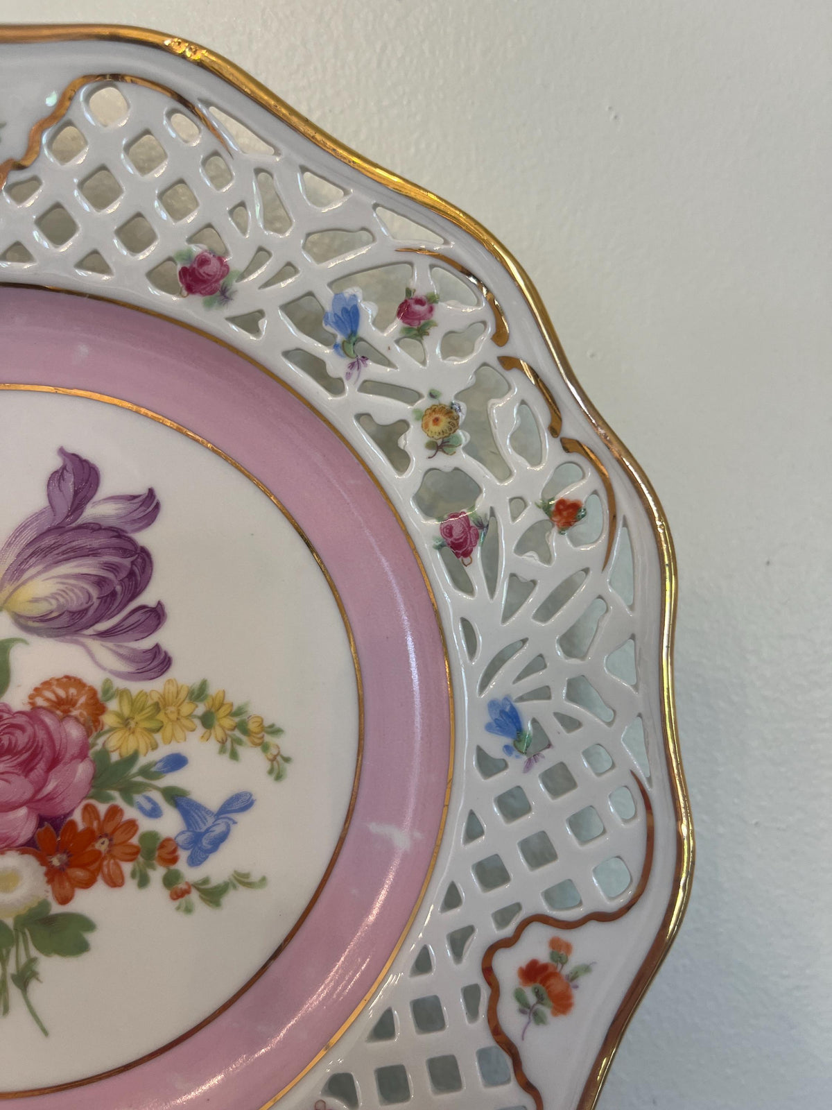 Pair of Vintage Schumann Bavaria Germany Reticulated Floral Plates